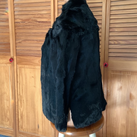 Gorgeous vintage rabbit fur coat turquoise floral silk lining custom made large - Picture 2 of 13